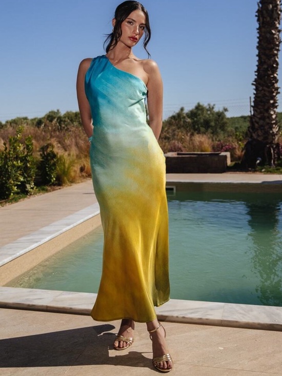 Zara Dresses & Skirts - ZARA ASYMMETRICAL SATIN EFFECT TIE DYE DRESS XS NWT